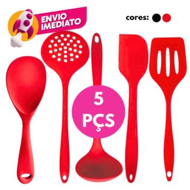 Imagem de Kit 05 Pç Silicone Jogo Concha Colher Pequena Escumadeira Espátula Vaz
