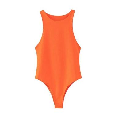 Imagem de Body Con Verde Limão - Macacão Curto Sexy para Verão, BR-M, Laranja