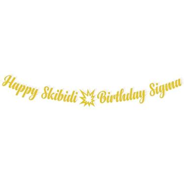 Imagem de Happy Skibidi Birthday Sigma Party Banner Decoration, Gold Glitter Funny Happy Birthday Sign Decorações de festa, lembrancinhas, suprimentos, ideias e decoração de presentes
