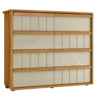 Imagem de Cômoda Grande 8 Gavetas 100% Mdf Ripada Talita Cumaru-opala - MADETEC 