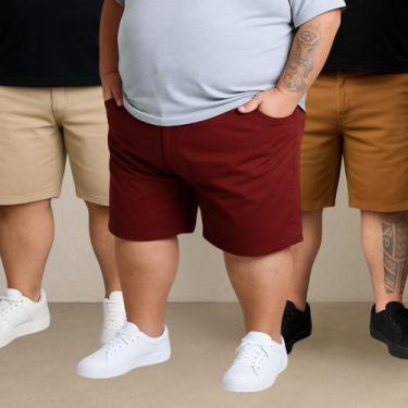 Imagem de Kit 3 Bermudas Sarja Masculina 48 Ao 58 Plus Size Extra Grande - EVOLU