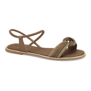 Imagem de Sandália Rasteira Feminina Ramarim Strass Detalhe de Nó, Cana natural,