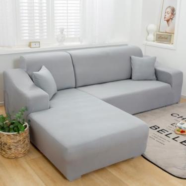 Imagem de KAIJIE Capas de almofada de sofá para sofá seccional, capas elásticas macias, laváveis e resistentes ao desgaste, protetor de móveis universal com fundo elástico (3 + 4, cinza fumê claro)