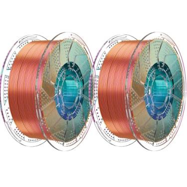 Imagem de Chitu Systems Filamento PLA de seda tricolor Conjure, filamento roxo laranja azul celeste com diâmetros de 1,75 ± 0,02 mm, filamento de impressora 3D 2 x 1 kg, pacote de 2 kg