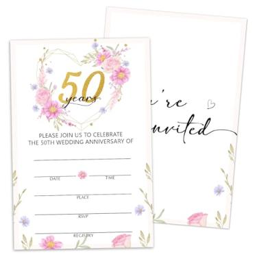 Imagem de Cartões de convites de chá de panela de aniversário de 50 anos, conjunto de 25 cartões de convites de casamento de 50 anos com envelopes para suprimentos de festa de casamento para casais - T06