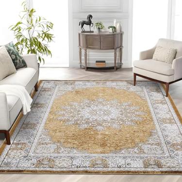 Imagem de Garvee Tapete vintage com estampa neutra de 2,5 x 25 m, tapetes laváveis para área boho, resistente a manchas, tapete macio grande antiderrapante para sala de estar, sala de jantar e decoração de casa