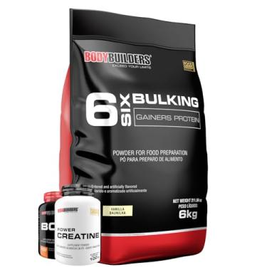 Imagem de Kit 6 Six Bulking 6kg + Power Creatina 300g + BCAA 4,5g 250g - Bodybuilders (Médio, Baunilha)