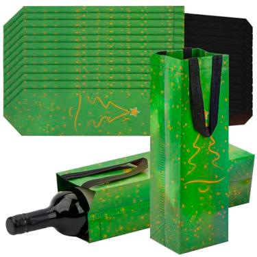 Imagem de SHIDOW Saco de presente reutilizável para garrafa de vinho de uva com padrão de árvore de Natal, adequado para sacolas de vinho para o Natal, Ação de Graças, Halloween e festas de aniversário (verde