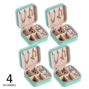 Imagem de Kit Porta Jóias Estojo Portátil Luxo Compacto Quadrado Viagem Couro Br