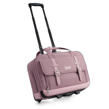 Imagem de Bolsa de laptop com rodinhas para homens e mulheres, bolsa de computador de 43 cm com rodas embaixo do assento, bagagem de mão para trabalho, viagem, faculdade, rosa, 17.4" x 7.5" x 13.5", Negócios
