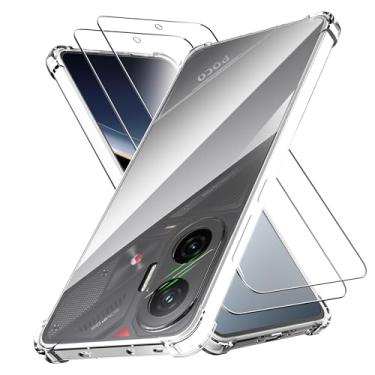 Imagem de Anoowkoa Capa projetada para Xiaomi Poco F7: capa de telefone transparente antiamarelamento com 2 protetores de tela de vidro temperado. Dureza 9H [proteção de grau militar] suporta desbloqueio de