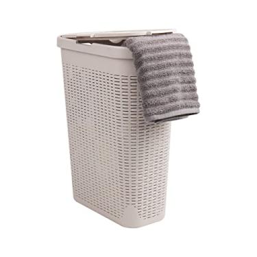 Imagem de Mind Reader Cesto de lavanderia fino de 40 litros, cesto de roupa suja com alças recortadas, cesto de lavar, armazenamento de roupas sujas, banheiro, quarto, armário, marfim