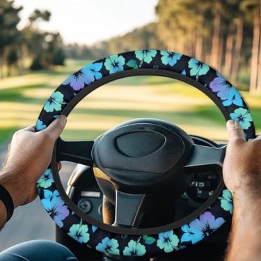 Imagem de Brosoneto Capa de volante havaiana para carrinho de golfe de hibisco - Protetor de volante leve de flor tropical para carrinho de golfe, carro de clube, ajuste universal, acessórios de golfe (33 a 35