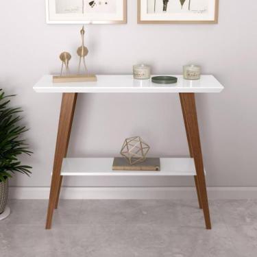 Imagem de Aparador Davi 90x30 Tampo MDF 30mm pé em Madeira Branco/Amadeirado - O