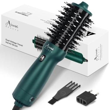 Imagem de Aima Beauty Escova Secadora De Cabelo, Dupla Voltagem, Secadora De Viagem, Escova De Ar Quente Com Cilindro Oval, Fluxo De Ar De 360° Para Secagem/Alisamento/Volume Suave, Iônico Negativo, Sem Frizz
