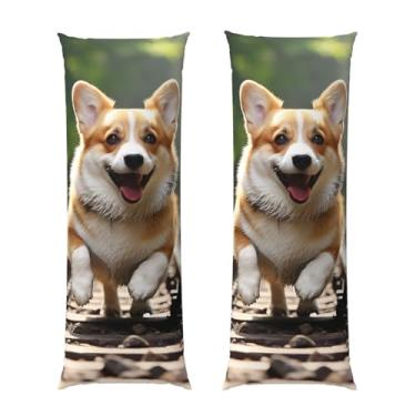 Imagem de Capa de travesseiro corporal com zíper oculto, fronha longa de microfibra macia e respirável para travesseiro corporal, Corgi Dog correndo na ferrovia fronhas para travesseiro de cama presente para