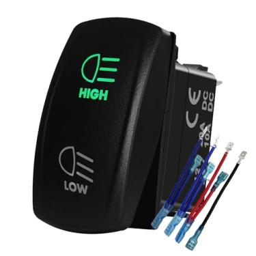 Imagem de BACAUTOPARTS Interruptor de farol alto e baixo de LED verde, 7 pinos, interruptor basculante de farol liga/desliga com fios para caminhão UTV rastreador off-road Jeep YJ 12V 24V