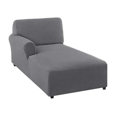 Imagem de FantasDecor Capa para espreguiçadeira esquerda elástica com apoios de braços para sala de estar, quarto, braço esquerdo, tecido jacquard macio, lavável na máquina, cinza, espreguiçadeira esquerda