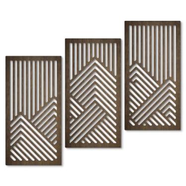 Imagem de Putuo Decor Conjunto de 3 painéis geométricos de arte de parede de madeira esculpida MDF com detalhes decorativos para sala de estar, quarto, escritório, corredor