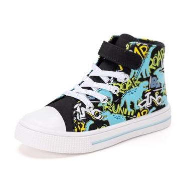 Imagem de FUNCOO PLUS Tênis infantil infantil de lona de cano alto unissex infantil casual, Dinossauro rugido, 10 Toddler