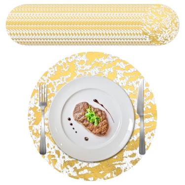 Imagem de Conjunto de 100 peças de jogo americano descartáveis, de 33 cm, de malha redonda de 33 cm, guardanapos decorativos de malha fina metálica para mesa de jantar, casamento, festa de aniversário