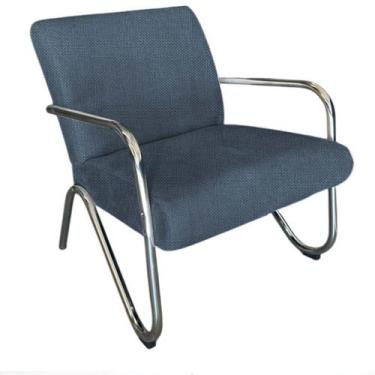 Imagem de Poltrona Decorativa Bela Linho Azul Marinho Braço Cromado Mz Decor - M