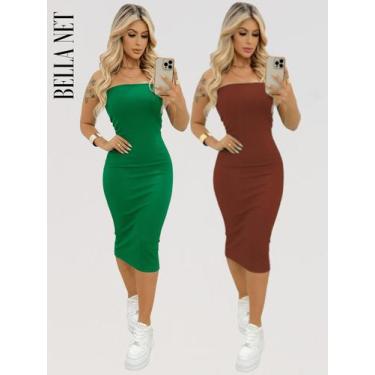 Imagem de KIT 2 Vestidos Coladinho Tubinho Sem Alças Bandeau Anarruga Premium Pa