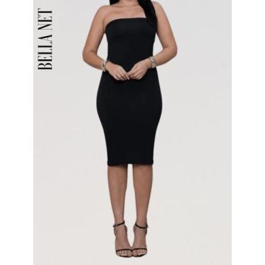 Imagem de Vestido Coladinho sem alça Tubinho Bandeau Canelado Moda Gringa Blogue