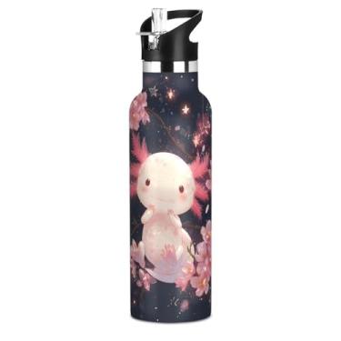 Imagem de Bolaz Garrafa de água Axolotl Star infantil isolada para meninos e meninas 590 g, tampa de canudo de aço inoxidável, garrafa de água isolada a vácuo