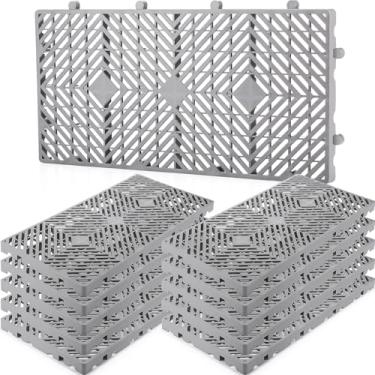 Imagem de Colingmill 10 Pçs Paletes de Plástico Leve À Prova de Umidade Piso Impermeável Grade Grade Grade Palete de Ventilação para Garagem Supermercado Porão Exterior (23,6 x 11,8 x 1,18 polegadas, Cinza)