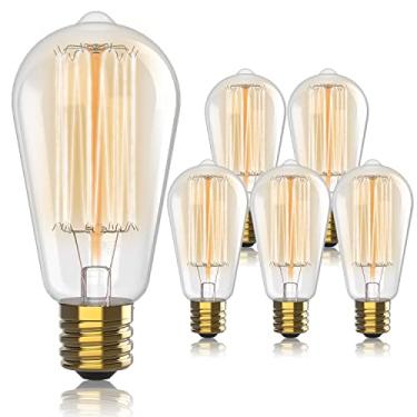Imagem de Lâmpadas incandescentes vintage Edison - Pacote com 6 60W, E26/E27, lâmpada de filamento antigo regulável 2100K - Design de esquilo ST64 para uso interno e externo