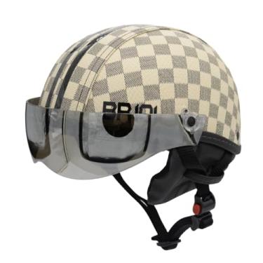 Imagem de Capacete Coquinho Scooter Elétrica Bike Skate Patinete BR 101 Premium Viseira Silver (Xadrez Bege, P - VESTE 55/56)