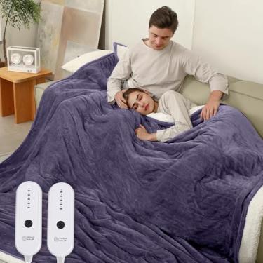 Imagem de ESTINGO Cobertor King Aquecido, Cobertor Elétrico King Size Controle Duplo com 10 Horas de Desligamento Automático e 5 Níveis de Aquecimento, Cobertor King com Lavável na Máquina, 254 cm x 228 cm