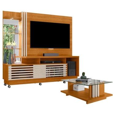 Imagem de Estante Home Theater Com Rodízios E Mesa De Centro Frizz Plus Cinamomo Off White – Madetec