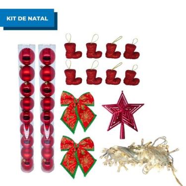 Imagem de Kit Bola 6cm Tubo 9 peças + Pisca-Pisca 100L + Ponteira + Enfeite Bota