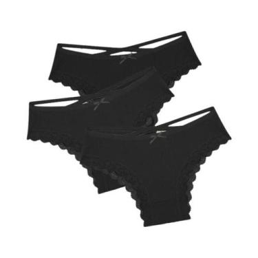 Imagem de Conjunto De Calcinha Feminina De Algodão Com Renda De Cintura Baixa, L