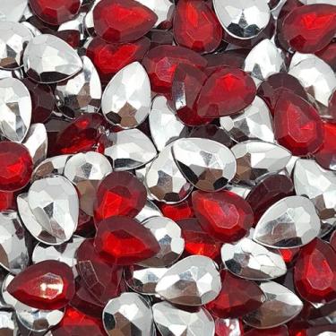 Imagem de Colagem Gota Strass Acrílico Vermelho Transparente 10x14mm 30pçs 12g -