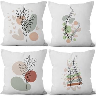 Imagem de Vie Savaran Capas de almofada abstratas boêmias 45,7 x 45,7 cm, conjunto de 4, folhas de plantas, geométrico, minimalista, estética para sofá, cadeira, sofá, cama, sala de estar, escritório, jardim