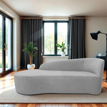 Imagem de Recamier Curvo Orgânico 140cm 2 Lugares Lado Esquerdo para Sala de Estar Linho Paris Cinza Claro