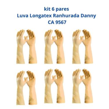 Imagem de Kit 06 Luva Longatex Ranhurada Danny CA 9567