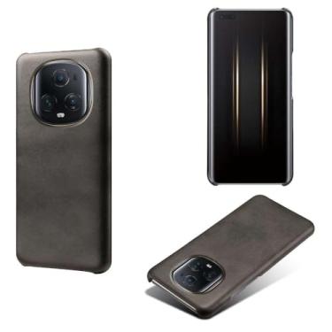 Imagem de Capa para Honor Magic 5 Ultimate,Proteção contra quedas,Casca de volta de cor sólida simples,Design de couro de imitação de plástico-Black