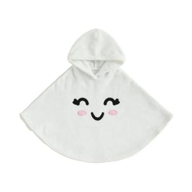 Imagem de Doisbetthsay Fantasia infantil de Halloween para bebês meninos meninas esqueleto fantasma com capuz roupão infantil capa de abóbora adereço de festa (fantasma com capuz marfim, 3-4T)