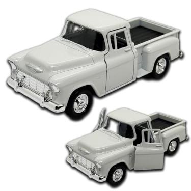 Imagem de Miniatura de carro Chevrolet Stepside 1955 em Metal, com fricção, pneus em borracha, abertura de portas laterais, 12 CM, 1/32, Resistente a quedas (Branca)