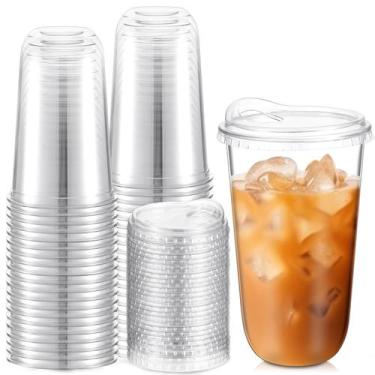 Imagem de Copos de plástico descartáveis Baderke Clear com tampas Sip 500 mL 50 