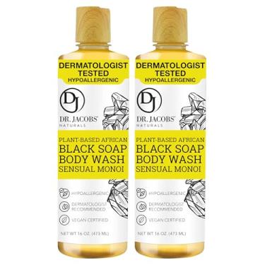 Imagem de Sabonete líquido preto africano autêntico da Dr Jacobs Naturals com aroma sensual de monoi | Lavagem facial tudo-em-um, sabonete corporal para pele sensível, xampu, sabonete de barbear | Fórmula