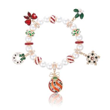Imagem de Firopia Pulseiras femininas com pingente de árvore de Natal | Caixa de presente de Papai Noel para árvore de Natal, pulseiras com pingentes de grinalda de flor de neve | Presente de joias de Natal