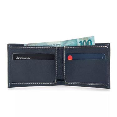 Imagem de Carteira Slim Compacta Masculina Em Couro Legítimo Durável Fly Marinho
