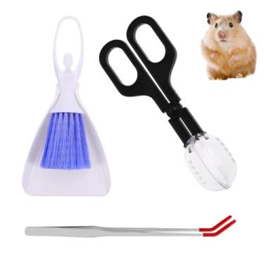 Imagem de Mini pá de lixo e escova, ferramenta de alimentação de colher de répteis, pinças retas de aço inoxidável e pinças curvas para répteis, hamsters, ouriços, ratos, porquinhos-da-índia, lagartos e outros