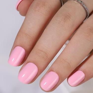 Imagem de RTKHFZE Pressionar unhas curtas – unhas postiças de gel macias curtas quadradas rosa com cola, ajuste perfeito, unhas reutilizáveis em 16 tamanhos – Kit de unhas postiças de gel com 32 peças