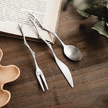 Imagem de Conjunto de garfos de aço inoxidável, mini aperitivo, salada, bolo, garfo e faca, para banquete, frutos do mar, coquetel, sobremesa, conjunto de talheres de 3 peças, prata